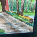 Watercolor Painting Covered Bridge Over Stream Gre
