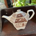 Antique Brown White Teapot Staffordshire Transferw