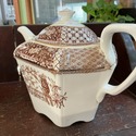 Antique Brown White Teapot Staffordshire Transferw