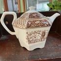Antique Brown White Teapot Staffordshire Transferw