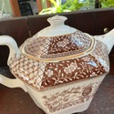 Antique Brown White Teapot Staffordshire Transferw