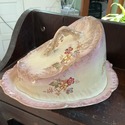 Antique Covered Cheese Dish Dome Floral Gold Accen