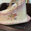 Antique Covered Cheese Dish Dome Floral Gold Accen