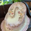 Antique Covered Cheese Dish Dome Floral Gold Accen