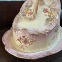 Antique Covered Cheese Dish Dome Floral Gold Accen