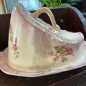 Antique Covered Cheese Dish Dome Floral Gold Accen