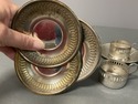 3 Demitasse Silverplate Cup Holders 4 Saucers Reti