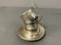 3 Demitasse Silverplate Cup Holders 4 Saucers Reti