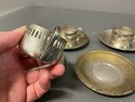 3 Demitasse Silverplate Cup Holders 4 Saucers Reti