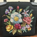 Vintage Petit Point Handbag Purse Top Handle Black