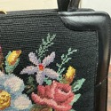 Vintage Petit Point Handbag Purse Top Handle Black