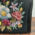 Vintage Petit Point Handbag Purse Top Handle Black