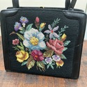 Vintage Petit Point Handbag Purse Top Handle Black