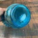 Antique Blue Enameled Glass Vase Ruffle Rim Hand B