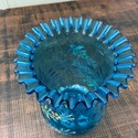 Antique Blue Enameled Glass Vase Ruffle Rim Hand B