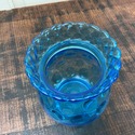 Blue Art Glass Vase Inverted Coin Dot Lattice Rim 