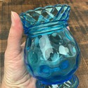 Blue Art Glass Vase Inverted Coin Dot Lattice Rim 
