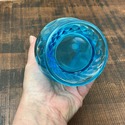 Blue Art Glass Vase Inverted Coin Dot Lattice Rim 