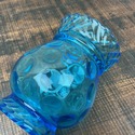 Blue Art Glass Vase Inverted Coin Dot Lattice Rim 
