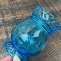 Blue Art Glass Vase Inverted Coin Dot Lattice Rim 