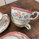 Crown Staffordshire 8 Teacups 7 Saucers Pink Rims 