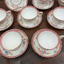 Crown Staffordshire 8 Teacups 7 Saucers Pink Rims 