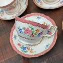 Crown Staffordshire 8 Teacups 7 Saucers Pink Rims 