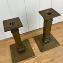 Pair Gold Metal Taper Candlestick Holders Neoclass