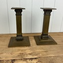 Pair Gold Metal Taper Candlestick Holders Neoclass