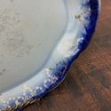 French Saxon China Flow Blue Platter Antique Gold 