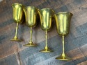 4 Brass Wine Glasses Goblets Made in India 7.5" Ta
