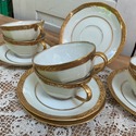 French Limoges Teacups Saucer Sets Gold Encrusted 