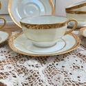 French Limoges Teacups Saucer Sets Gold Encrusted 
