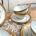 French Limoges Teacups Saucer Sets Gold Encrusted 