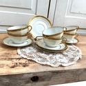 French Limoges Teacups Saucer Sets Gold Encrusted 