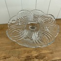 Vintage Pressed Glass Cake Stand Scalloped Rim Flo
