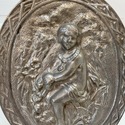 Vintage Relief Plaque Oval Wall Hanging Cast Metal