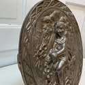 Vintage Relief Plaque Oval Wall Hanging Cast Metal