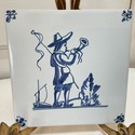 Delft Blue White Tile Male Historical Figure w Hor