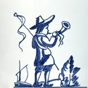 Delft Blue White Tile Male Historical Figure w Hor