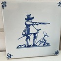 Delft Tile Historical Male Figure w Rifle Blue Whi