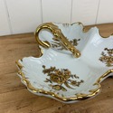 3 Section Serving Dish White Gold Roses Gold Handl