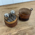 Vintage Double Glass Travel Perfume Bottles Leathe