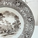 Antique Brown Transferware Soup Bowl Italy Castle 