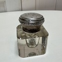 Antique Heavy Glass Inkwell 800 Sterling Silver Ma