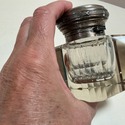 Antique Heavy Glass Inkwell 800 Sterling Silver Ma