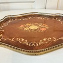 Italian Inlaid Marquetry Gallery Tray Bronze Trim 