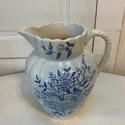 Antique Blue White Transferware Pitcher Jug Harves