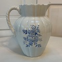 Antique Blue White Transferware Pitcher Jug Harves