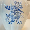 Antique Blue White Transferware Pitcher Jug Harves